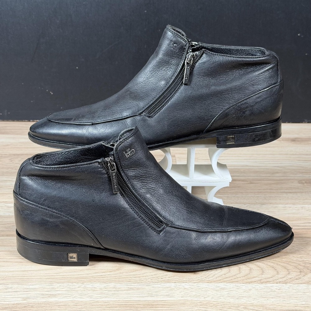 Roberto Botticelli Boots Mens Size 10 Black Leather Ankle Zip Pointed Toe Italy
